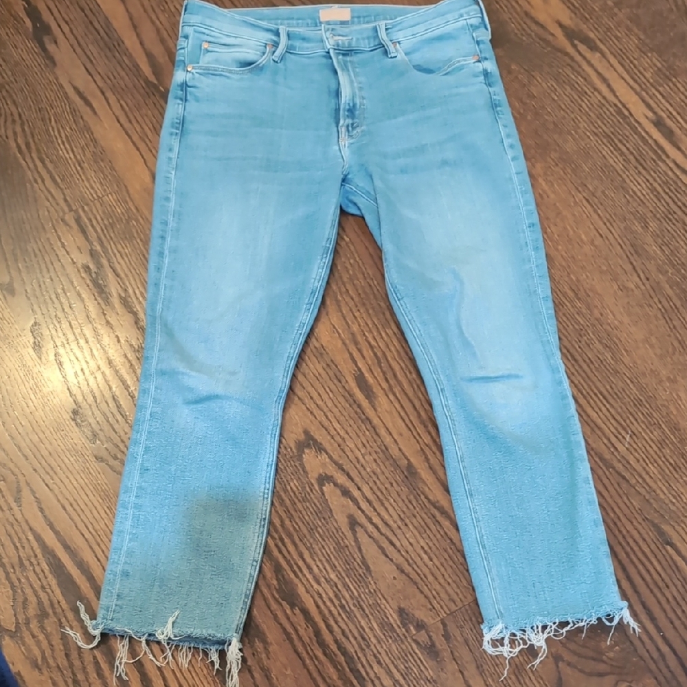 Mother Lil Mid Rise Dazzler Ankle Fray Jeans